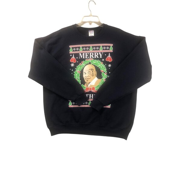 Ugly Christmas Sweater XL Mike Tyson Joke Merry Chrithmith Navy Party Novelty - Picture 2 of 6